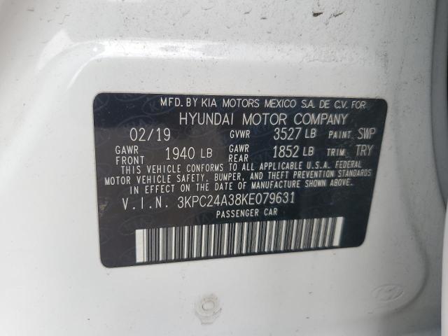 3KPC24A38KE079631 - 2019 HYUNDAI ACCENT SE Սպիտակ լուսանկար 12