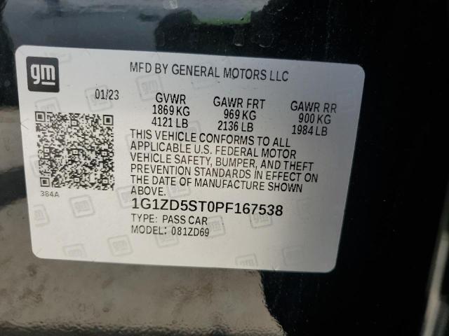 1G1ZD5ST0PF167538 - 2023 CHEVROLET MALIBU LT შავი ფოტო 12