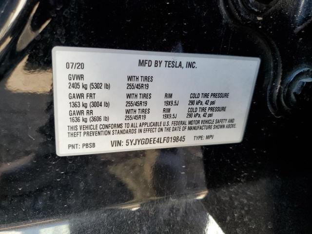 5YJYGDEE4LF019845 - 2020 TESLA MODEL Y Սև լուսանկար 13