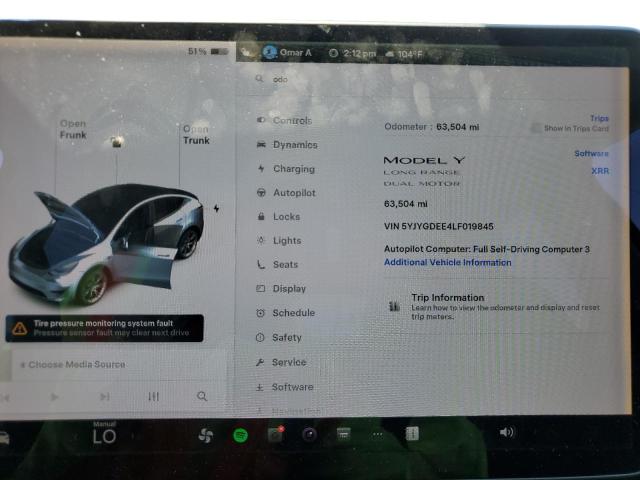 5YJYGDEE4LF019845 - 2020 TESLA MODEL Y Սև լուսանկար 9