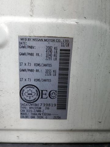 5N1AT2MT8KC739819 - 2019 NISSAN ROGUE S WHITE photo 13