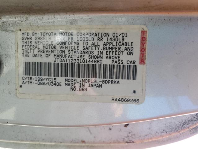 JTDAT123310144880 - 2001 TOYOTA ECHO SILVER photo 12