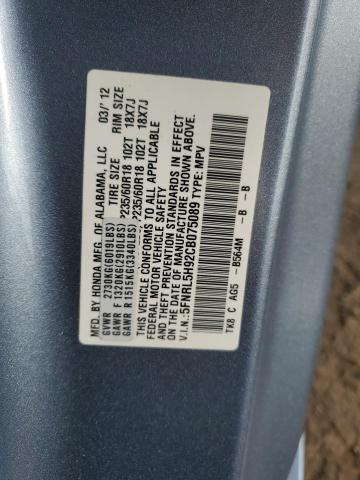 5FNRL5H92CB075089 - 2012 HONDA ODYSSEY TOURING BLUE photo 13