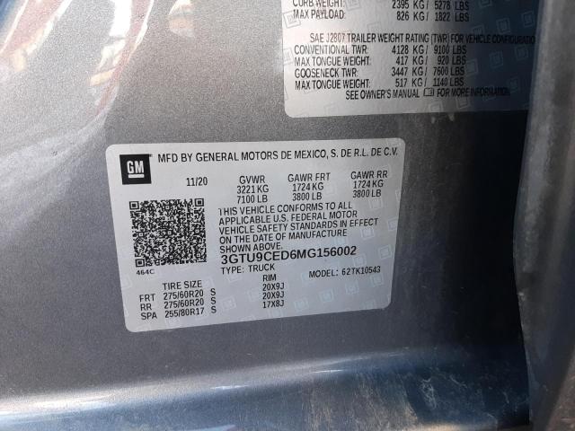 3GTU9CED6MG156002 - 2021 GMC SIERRA K1500 ELEVATION GRAY photo 13