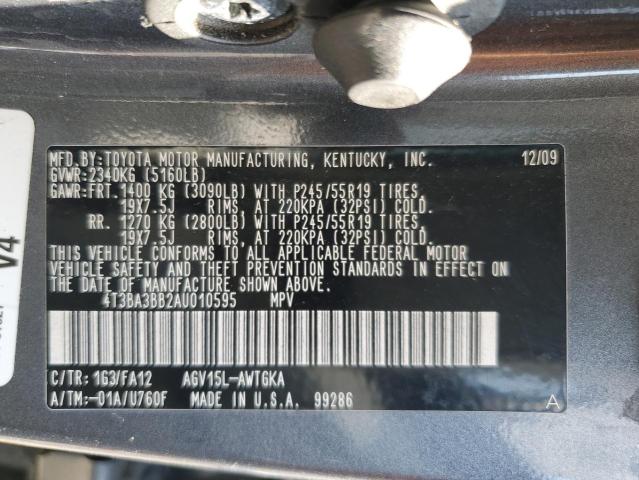 4T3BA3BB2AU010595 - 2010 TOYOTA VENZA GRAY photo 14