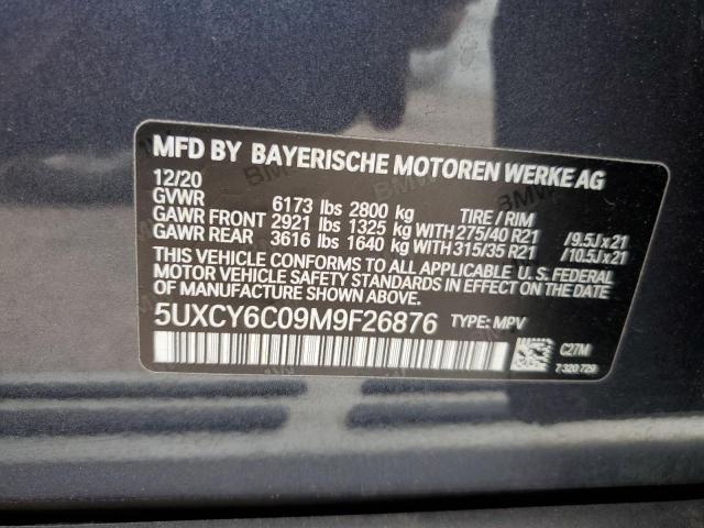 5UXCY6C09M9F26876 - 2021 BMW X6 XDRIVE40I BLACK photo 12