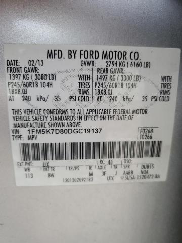 1FM5K7D80DGC19137 - 2013 FORD EXPLORER XLT Silber Foto 13