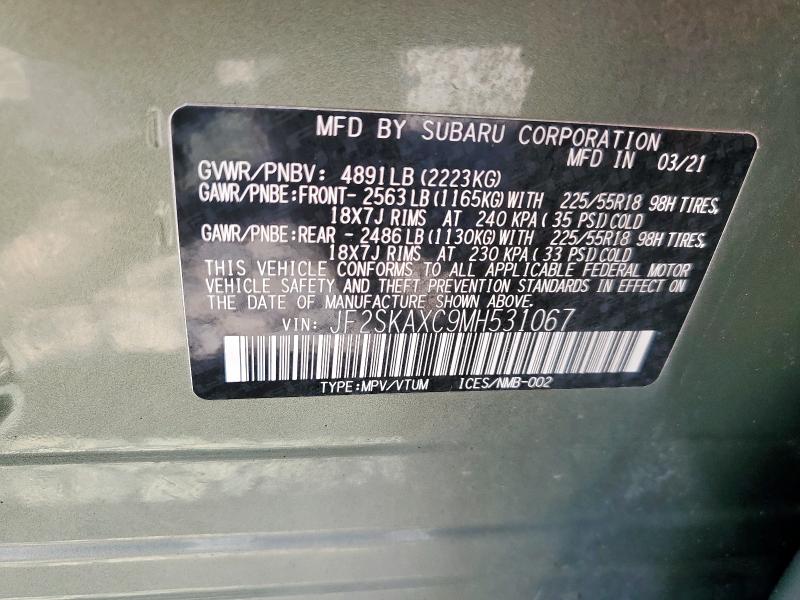 JF2SKAXC9MH531067 - 2021 SUBARU FORESTER TOURING 绿色 照片 13