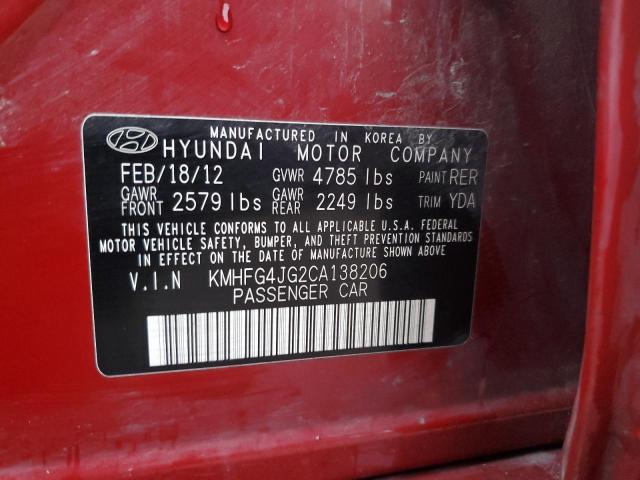 KMHFG4JG2CA138206 - 2012 HYUNDAI AZERA GLS MAROON photo 12