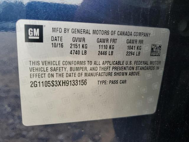 2G1105S3XH9133156 - 2017 CHEVROLET IMPALA LT BLUE photo 12