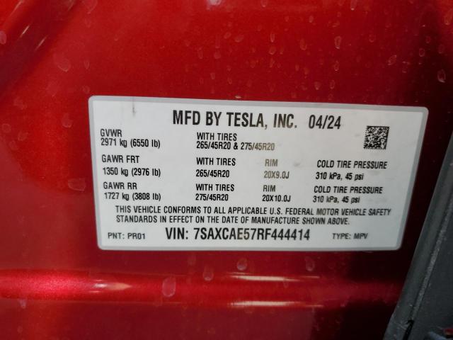 7SAXCAE57RF444414 - 2024 TESLA MODEL X წითელი ფოტო 12