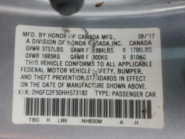 2HGFC2F50HH573182 - 2017 HONDA CIVIC LX Сріблястий фото 13