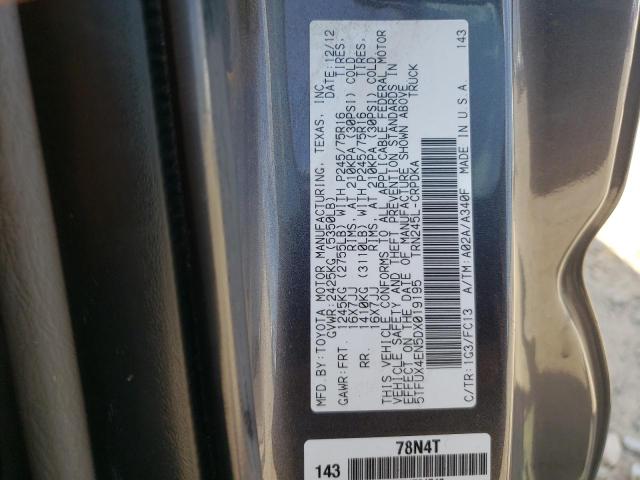 5TFUX4EN5DX019195 - 2013 TOYOTA TACOMA ACCESS CAB ნაცრისფერი ფოტო 12