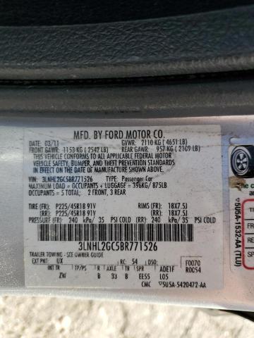 3LNHL2GC5BR771526 - 2011 LINCOLN MKZ SILVER photo 12