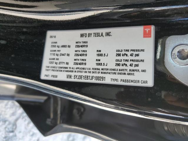 5YJ3E1EB7JF100291 - 2018 TESLA MODEL 3 Чорний фото 12