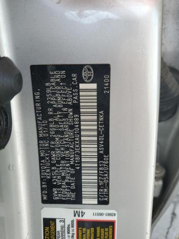 4T1BF3EKXAU104889 - 2010 TOYOTA CAMRY BASE SILVER photo 12