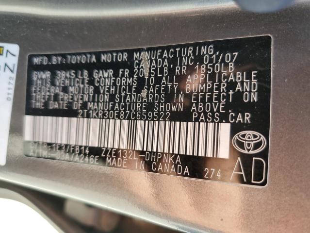 2T1KR30E87C659522 - 2007 TOYOTA COROLLA MA XR CHARCOAL photo 12