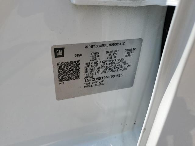 1G1ZD5ST9MF003815 - 2021 CHEVROLET MALIBU LT WHITE photo 12