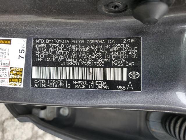 JTDKB20UX93517383 - 2009 TOYOTA PRIUS GRAY photo 12
