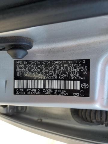 JTDKN3DP0E3051619 - 2014 TOYOTA PRIUS PLUG Srebrny zdjęcie 12