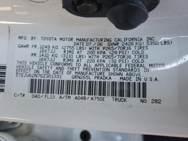 5TEJU62N76Z301331 - 2006 TOYOTA TACOMA DOUBLE CAB PRERUNNER WHITE photo 12
