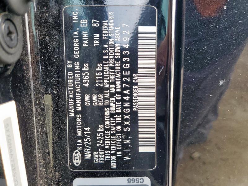 5XXGN4A72EG334927 - 2014 KIA OPTIMA EX BLACK photo 12