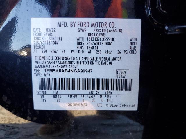 1FM5K8AB4NGA99947 - 2022 FORD EXPLORER POLICE INTERCEPTOR Սև լուսանկար 13