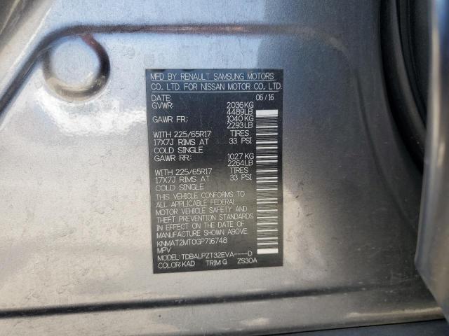 KNMAT2MT0GP716748 - 2016 NISSAN ROGUE S GRAY photo 14