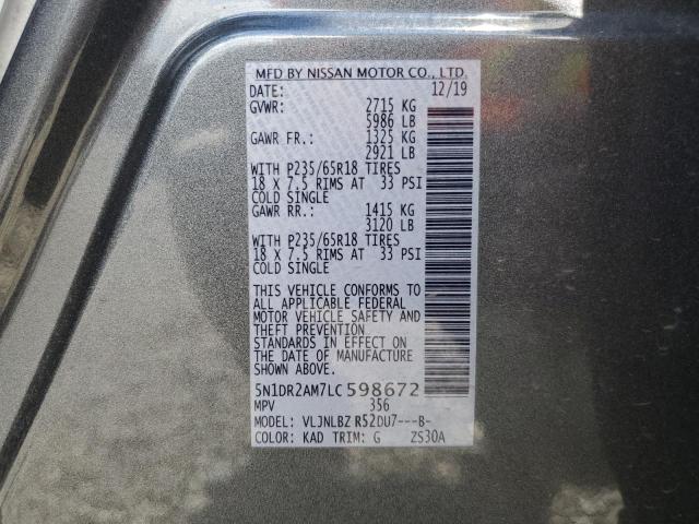 5N1DR2AM7LC598672 - 2020 NISSAN PATHFINDER S Boz foto 13