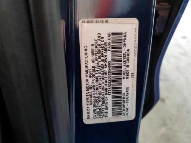 2T1KR32E03C054093 - 2003 TOYOTA COROLLA MA XR BLUE photo 12