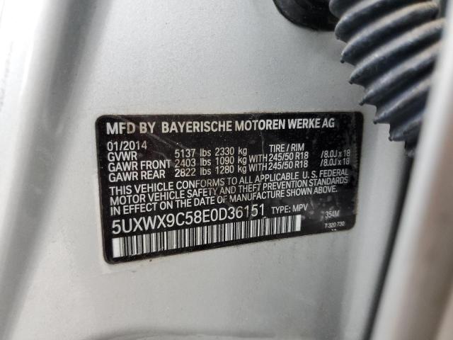 5UXWX9C58E0D36151 - 2014 BMW X3 XDRIVE28I SILVER photo 12