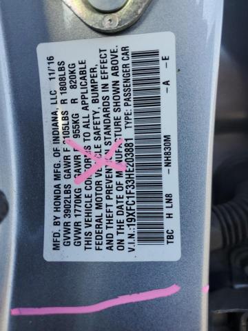 19XFC1F33HE203881 - 2017 HONDA CIVIC EX SILVER photo 12