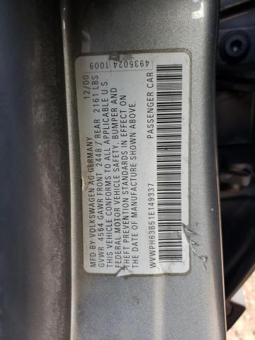 WVWPH63B51E149337 - 2001 VOLKSWAGEN PASSAT GLS GRAY photo 12