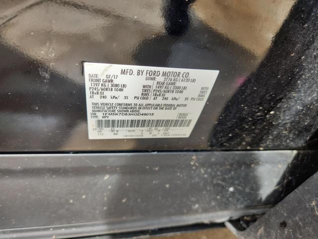 1FM5K7D83HGD49015 - 2017 FORD EXPLORER XLT BLACK photo 13