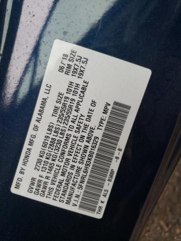 5FNRL6H93KB016329 - 2019 HONDA ODYSSEY ELITE Blau Foto 14