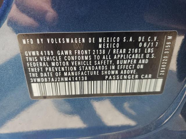 3VWDB7AJ2HM414138 - 2017 VOLKSWAGEN JETTA SE 蓝色 照片 12