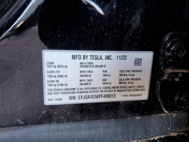 5YJSA1E58PF499013 - 2023 TESLA MODEL S Черный фото 12