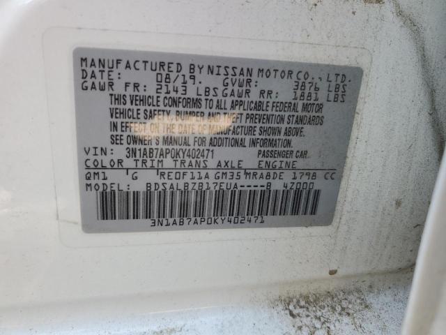 3N1AB7AP0KY402471 - 2019 NISSAN SENTRA S WHITE photo 13