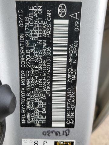 JTDKN3DU5A0131306 - 2010 TOYOTA PRIUS فضي صورة 13