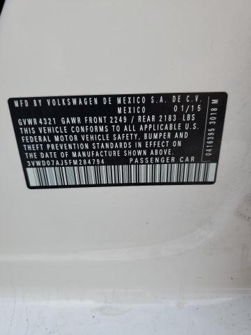 3VWD07AJ5FM284794 - 2015 VOLKSWAGEN JETTA SE თეთრი ფოტო 13