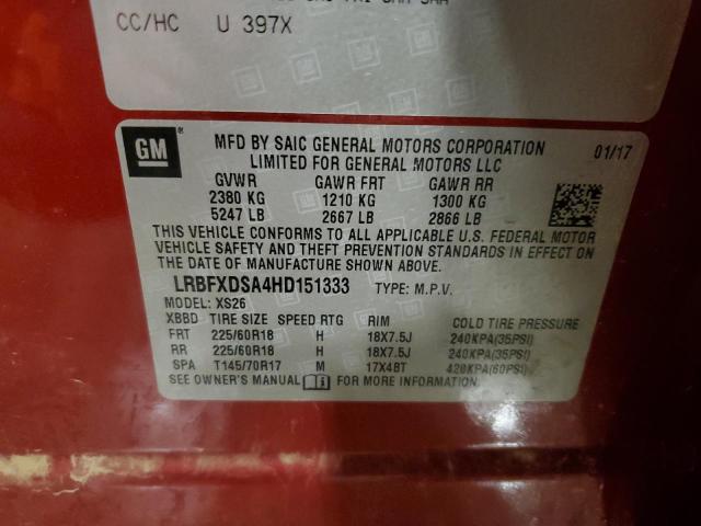 LRBFXDSA4HD151333 - 2017 BUICK ENVISION ESSENCE RED photo 13