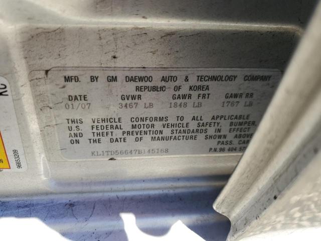KL1TD56647B145168 - 2007 CHEVROLET AVEO BASE Gümüş foto 12