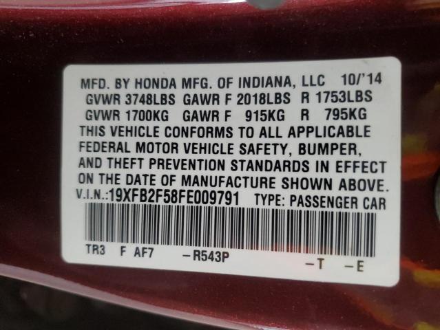 19XFB2F58FE009791 - 2015 HONDA CIVIC LX Tünd qırmızı foto 12