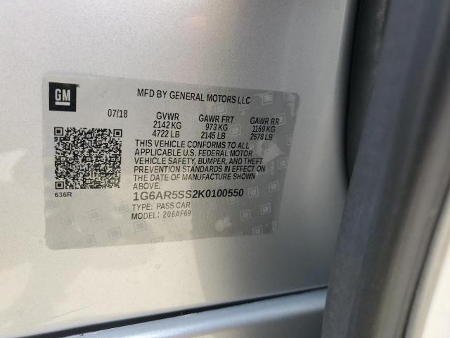 1G6AR5SS2K0100550 - 2019 CADILLAC CTS LUXURY ვერცხლისფერი ფოტო 12