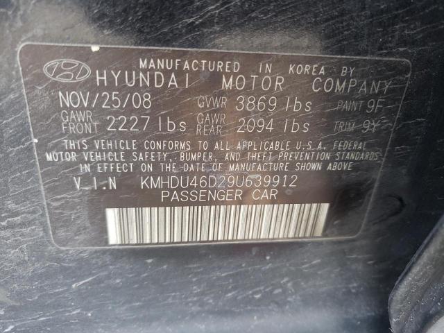 KMHDU46D29U639912 - 2009 HYUNDAI ELANTRA GLS BLACK photo 12