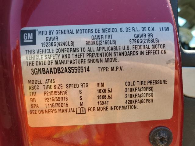 3GNBAADB2AS556514 - 2010 CHEVROLET HHR LS 红色 照片 13