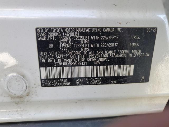 2T3H1RFV8KW038131 - 2019 TOYOTA RAV4 LE WHITE photo 14