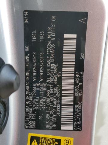 5TDKKRFH9ES022796 - 2014 TOYOTA HIGHLANDER XLE Gümüş foto 14