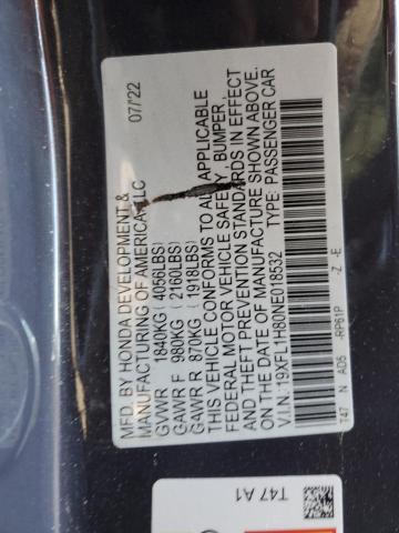 19XFL1H80NE018532 - 2022 HONDA CIVIC SPORT TOURING GRAY photo 12