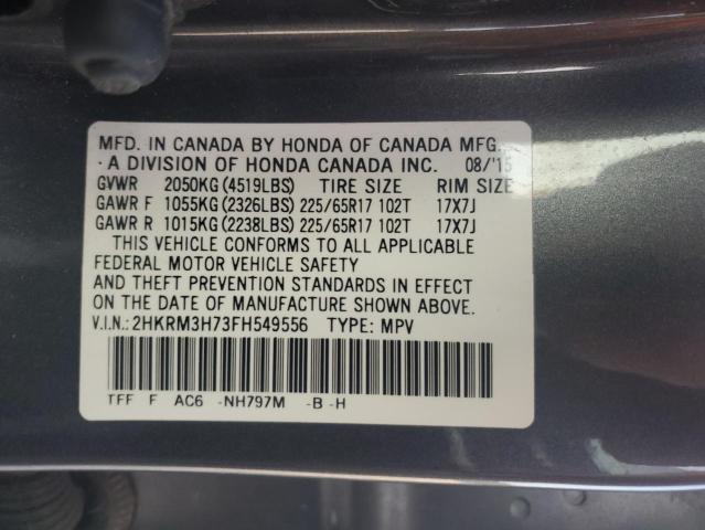 2HKRM3H73FH549556 - 2015 HONDA CR-V EXL GRAY photo 13